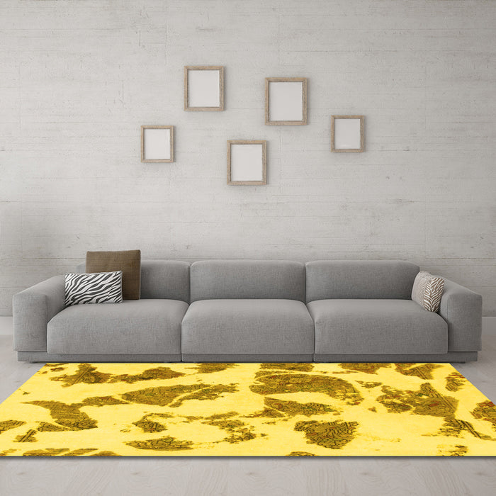 Machine Washable Abstract Yellow Modern Rug in a Living Room, wshabs1152yw