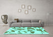 Machine Washable Abstract Turquoise Modern Area Rugs in a Living Room,, wshabs1152turq