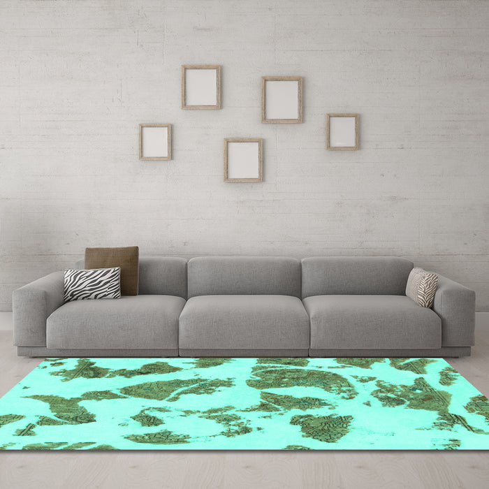 Machine Washable Abstract Turquoise Modern Area Rugs in a Living Room,, wshabs1152turq