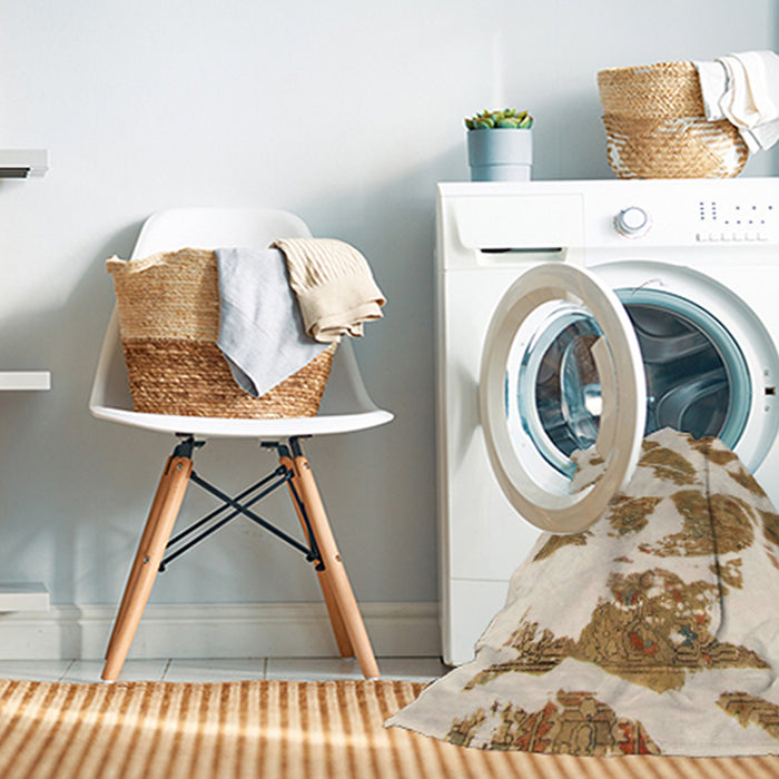 Machine Washable Abstract Wheat Beige Rug in a Washing Machine, wshabs1152