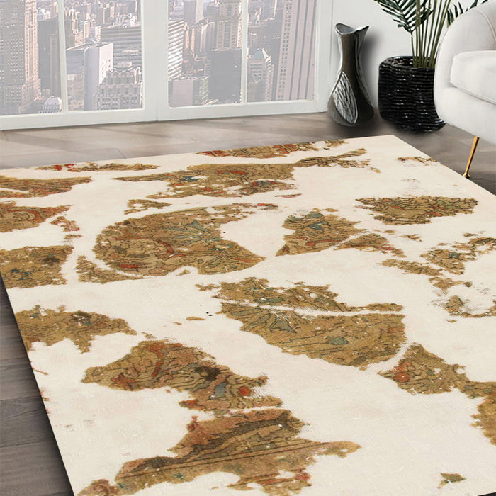 Round Abstract Wheat Beige Modern Rug in a Office, abs1152