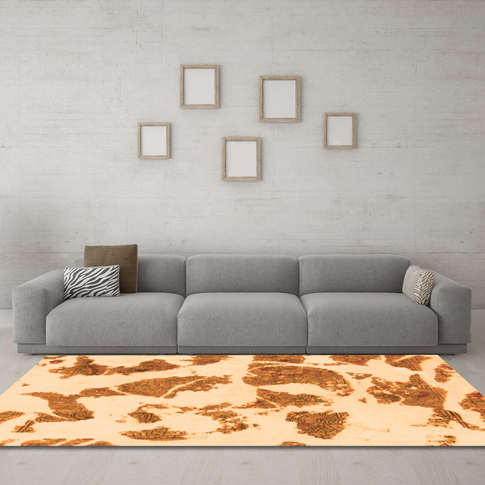 Machine Washable Abstract Orange Modern Area Rugs in a Living Room, wshabs1152org