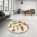 Round Machine Washable Abstract Wheat Beige Rug in a Office, wshabs1152