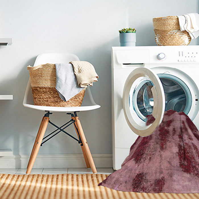 Machine Washable Abstract Pink Coral Pink Rug in a Washing Machine, wshabs1153