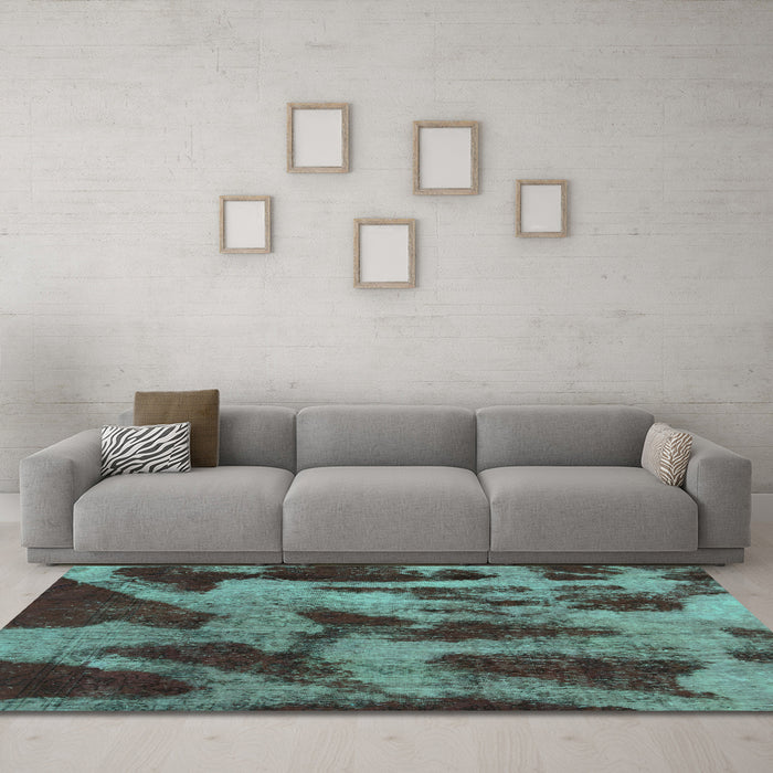 Machine Washable Abstract Turquoise Modern Area Rugs in a Living Room,, wshabs1153turq