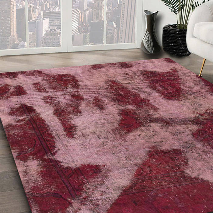 Round Abstract Pink Coral Pink Modern Rug in a Office, abs1153