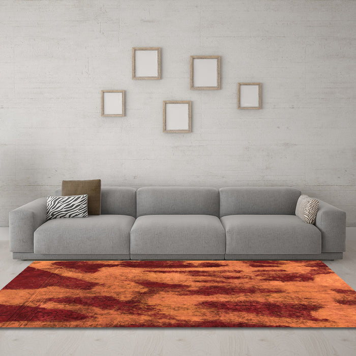 Machine Washable Abstract Orange Modern Area Rugs in a Living Room, wshabs1153org