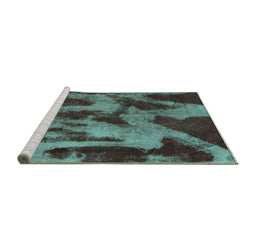 Sideview of Machine Washable Abstract Turquoise Modern Area Rugs, wshabs1153turq