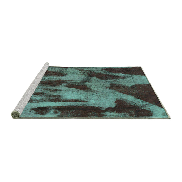 Sideview of Machine Washable Abstract Turquoise Modern Area Rugs, wshabs1153turq