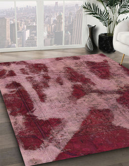 Machine Washable Abstract Pink Coral Pink Rug in a Family Room, wshabs1153