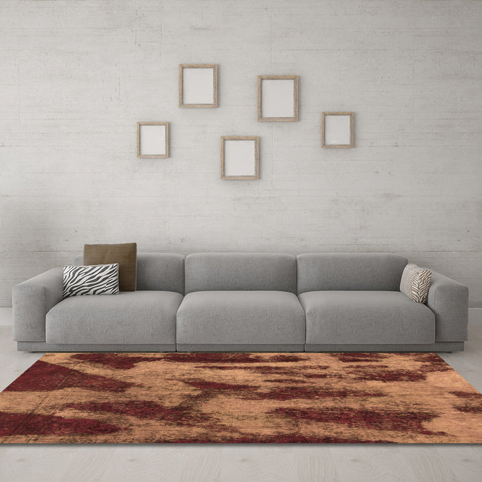 Machine Washable Abstract Brown Modern Rug in a Living Room,, wshabs1153brn