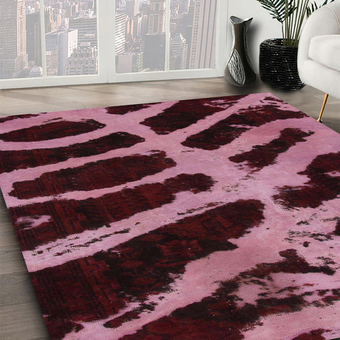 Machine Washable Abstract Dark Pink Rug in a Family Room, wshabs1154