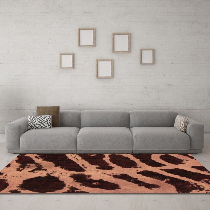Machine Washable Abstract Brown Modern Rug in a Living Room,, wshabs1154brn