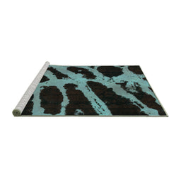 Sideview of Machine Washable Abstract Turquoise Modern Area Rugs, wshabs1154turq