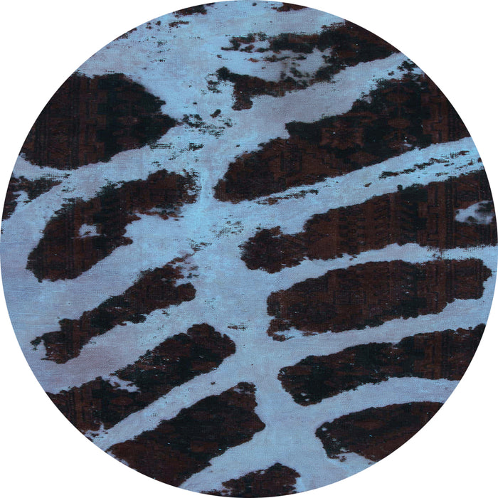 Round Machine Washable Abstract Light Blue Modern Rug, wshabs1154lblu