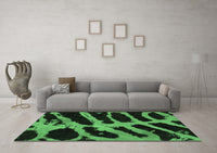 Machine Washable Abstract Emerald Green Modern Rug, wshabs1154emgrn