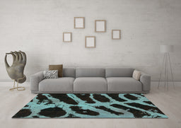 Machine Washable Abstract Turquoise Modern Area Rugs in a Living Room,, wshabs1154turq
