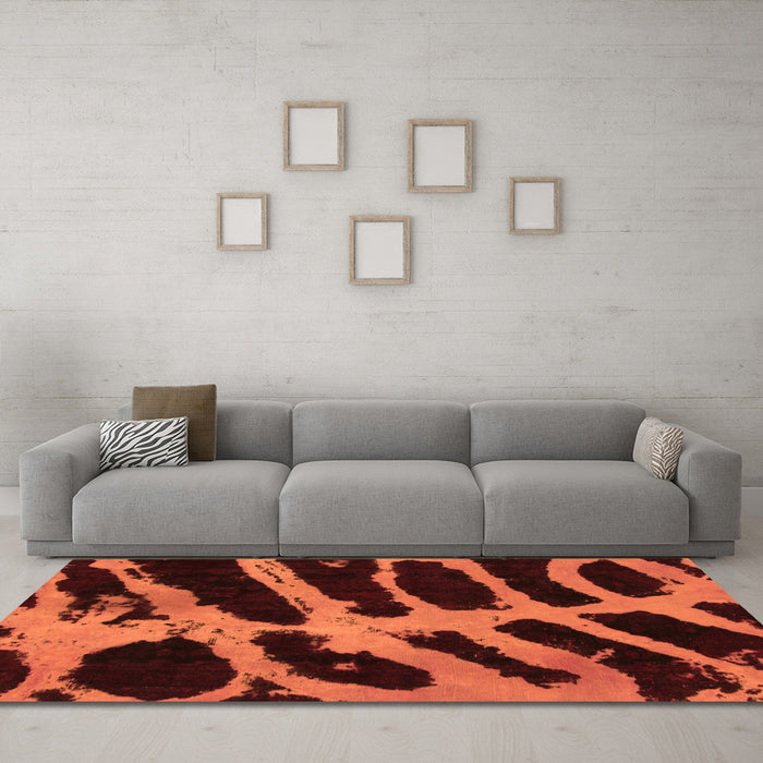 Machine Washable Abstract Orange Modern Area Rugs in a Living Room, wshabs1154org