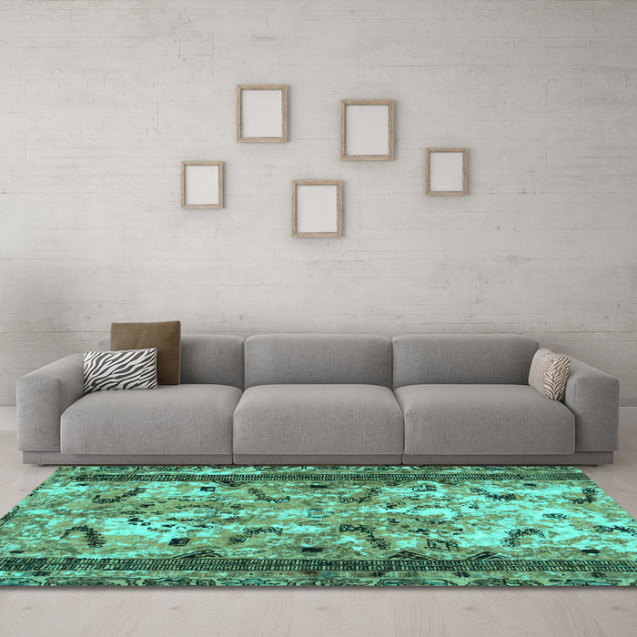 Machine Washable Abstract Turquoise Modern Area Rugs in a Living Room,, wshabs1155turq