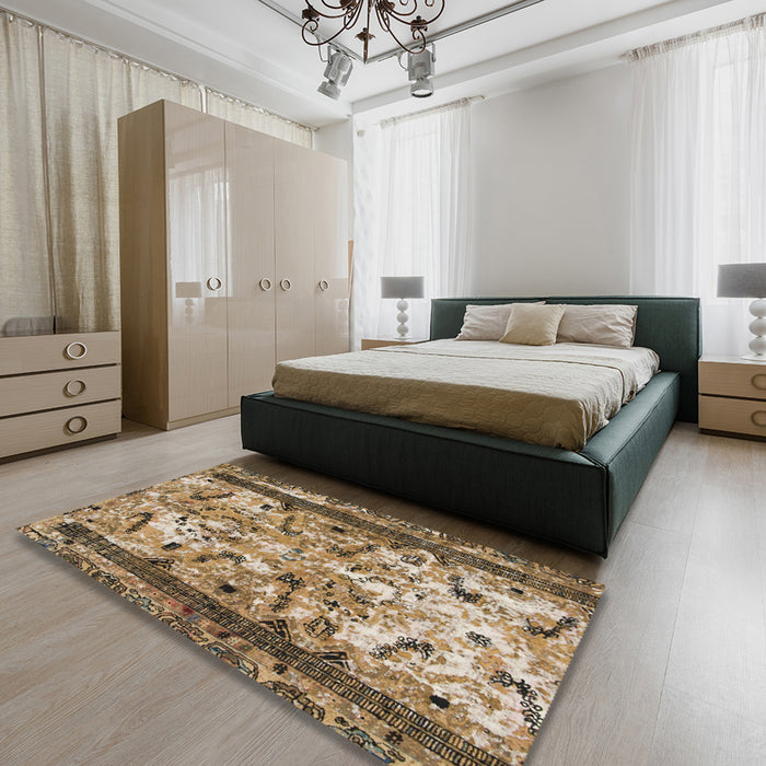 Machine Washable Abstract Brown Sugar Brown Rug in a Bedroom, wshabs1155