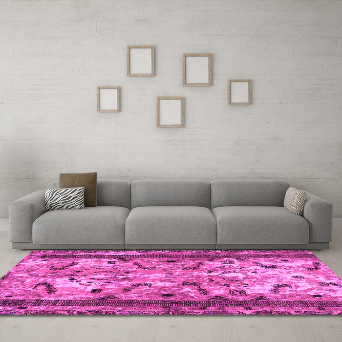 Machine Washable Abstract Pink Modern Rug in a Living Room, wshabs1155pnk