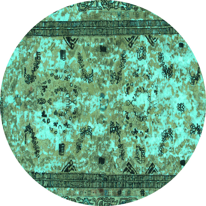 Round Abstract Turquoise Modern Rug, abs1155turq