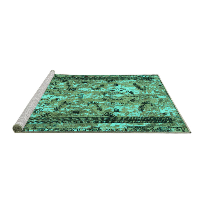 Sideview of Machine Washable Abstract Turquoise Modern Area Rugs, wshabs1155turq