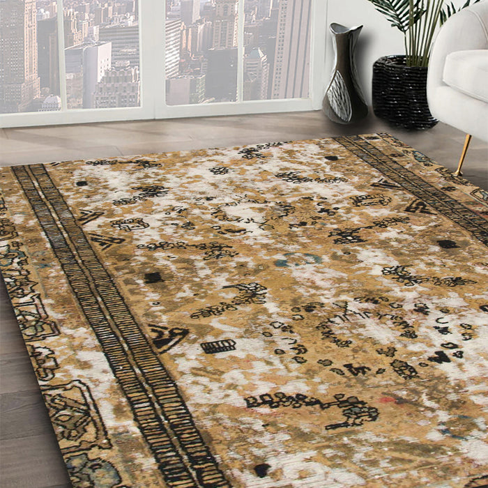 Machine Washable Abstract Brown Sugar Brown Rug in a Family Room, wshabs1155