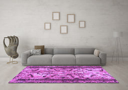 Machine Washable Abstract Purple Modern Area Rugs in a Living Room, wshabs1155pur
