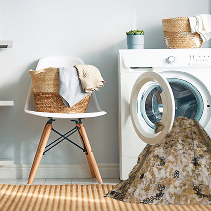 Machine Washable Abstract Brown Sugar Brown Rug in a Washing Machine, wshabs1155