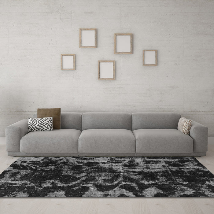 Machine Washable Abstract Gray Modern Rug in a Living Room,, wshabs1156gry
