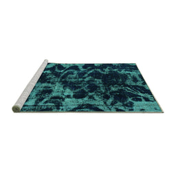 Sideview of Machine Washable Abstract Turquoise Modern Area Rugs, wshabs1156turq