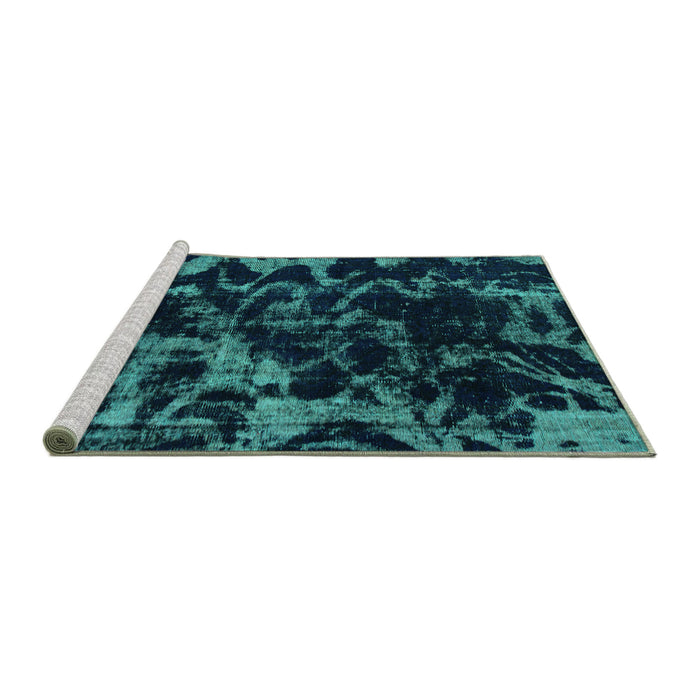 Sideview of Machine Washable Abstract Turquoise Modern Area Rugs, wshabs1156turq