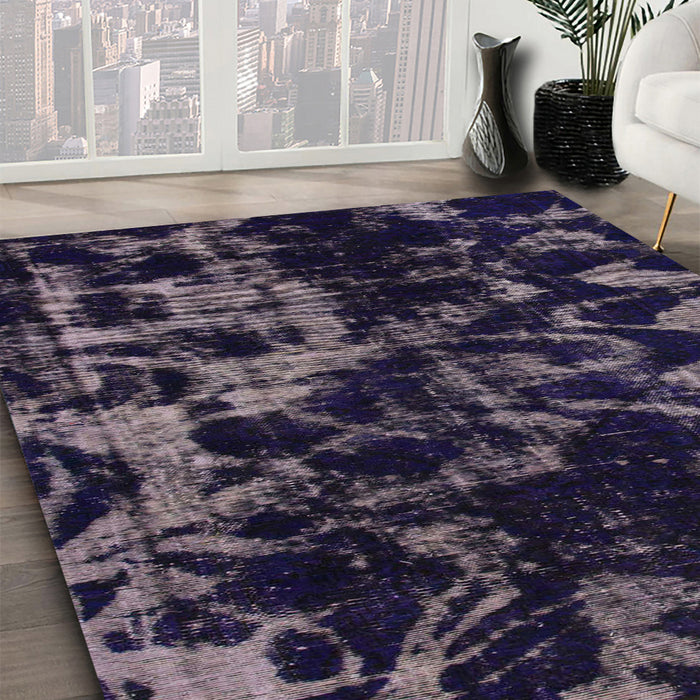 Machine Washable Abstract Night Blue Rug in a Family Room, wshabs1156