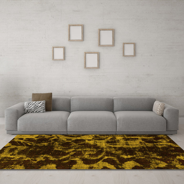 Machine Washable Abstract Yellow Modern Rug in a Living Room, wshabs1156yw