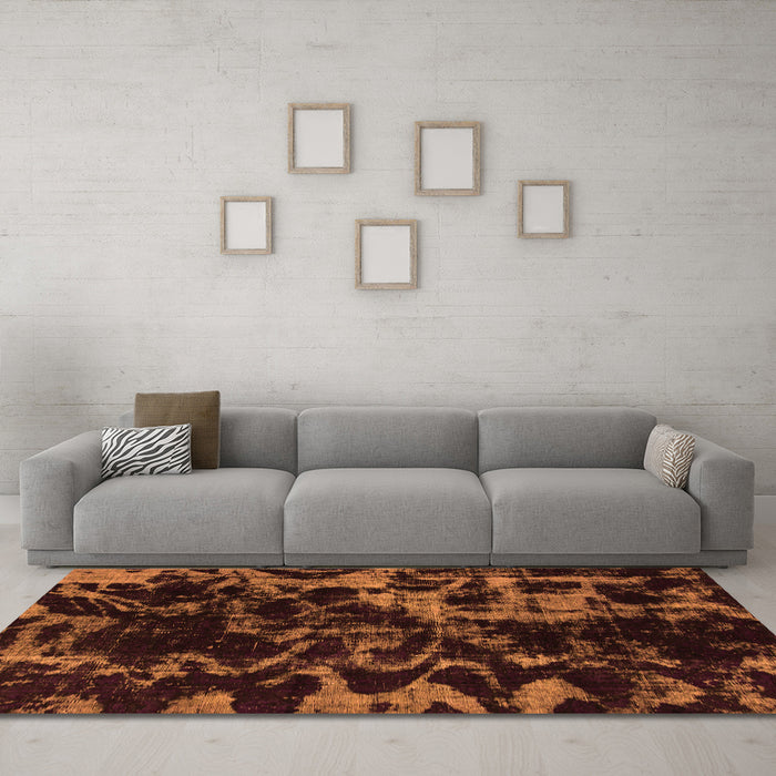 Machine Washable Abstract Orange Modern Area Rugs in a Living Room, wshabs1156org