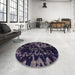 Round Machine Washable Abstract Night Blue Rug in a Office, wshabs1156