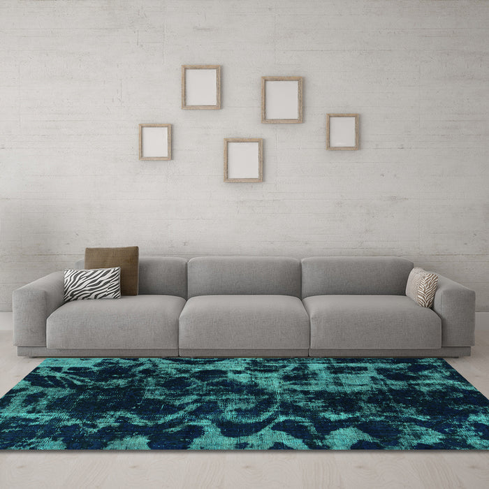 Machine Washable Abstract Turquoise Modern Area Rugs in a Living Room,, wshabs1156turq
