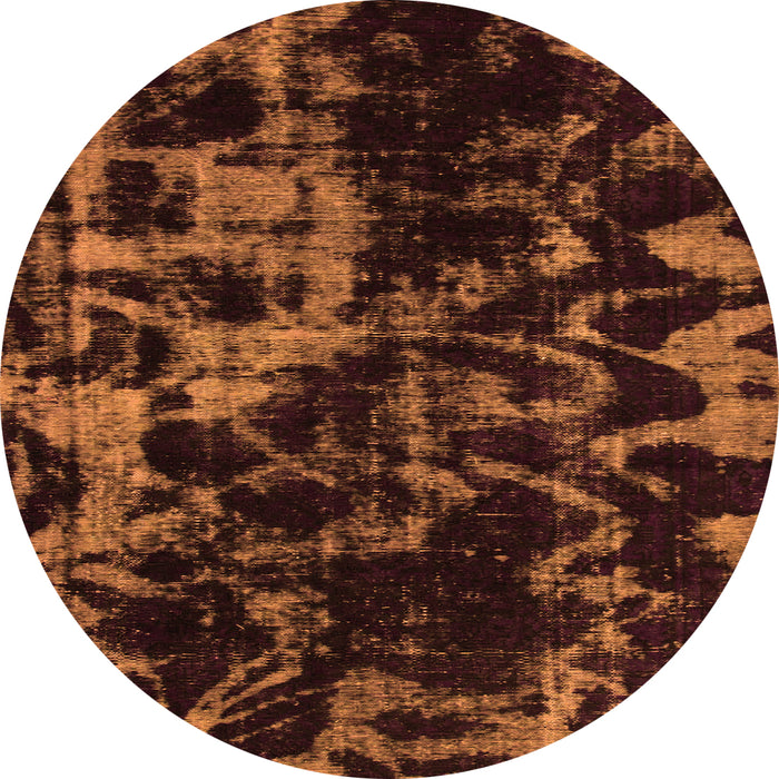 Round Machine Washable Abstract Orange Modern Area Rugs, wshabs1156org