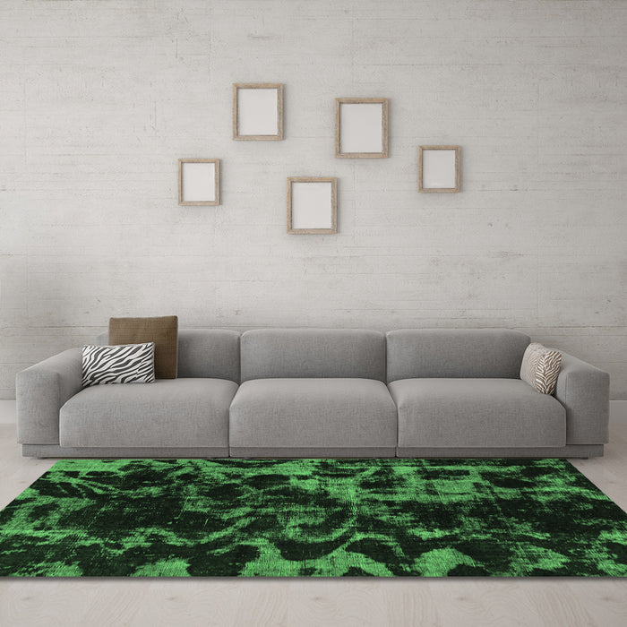 Machine Washable Abstract Emerald Green Modern Area Rugs in a Living Room,, wshabs1156emgrn