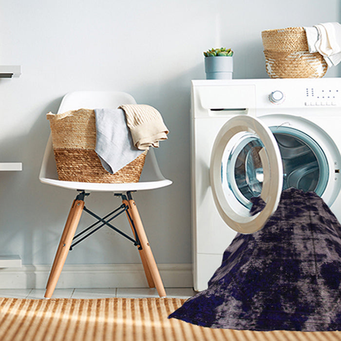 Machine Washable Abstract Night Blue Rug in a Washing Machine, wshabs1156