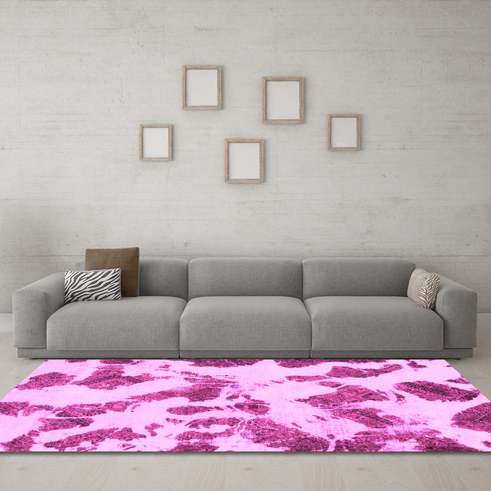 Machine Washable Abstract Pink Modern Rug in a Living Room, wshabs1157pnk