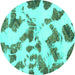 Round Machine Washable Abstract Turquoise Modern Area Rugs, wshabs1157turq