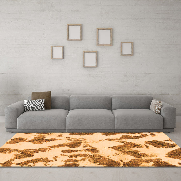 Machine Washable Abstract Orange Modern Area Rugs in a Living Room, wshabs1157org