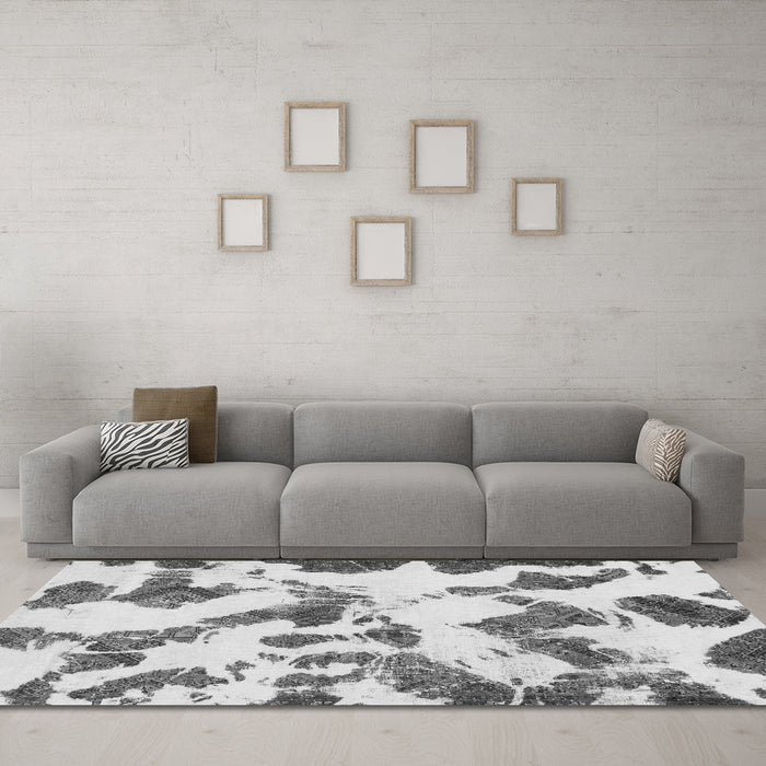 Machine Washable Abstract Gray Modern Rug in a Living Room,, wshabs1157gry