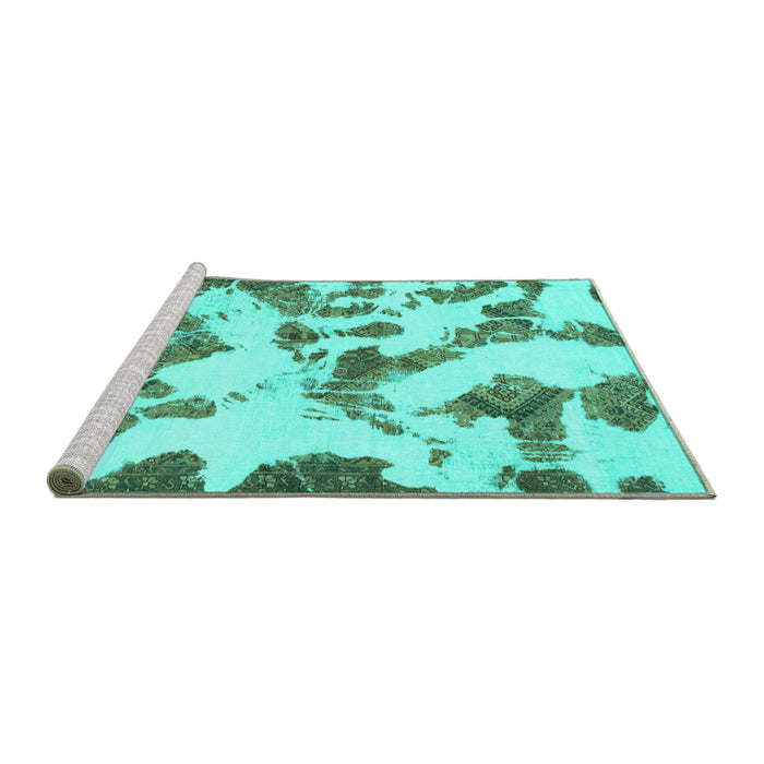 Sideview of Machine Washable Abstract Turquoise Modern Area Rugs, wshabs1157turq