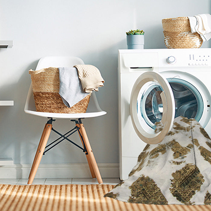 Machine Washable Abstract Dark Gold Brown Rug in a Washing Machine, wshabs1157