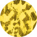 Round Machine Washable Abstract Yellow Modern Rug, wshabs1157yw