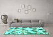 Machine Washable Abstract Turquoise Modern Area Rugs in a Living Room,, wshabs1157turq