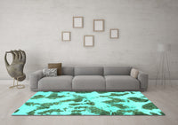 Machine Washable Abstract Turquoise Modern Rug, wshabs1157turq